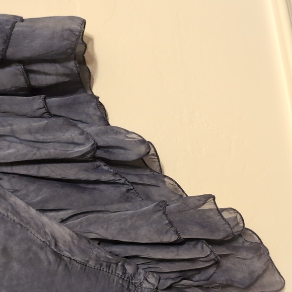 Vivian Shyu Silk steel-blue evening top w/ diagonal ruffle - Picture 5 of 7